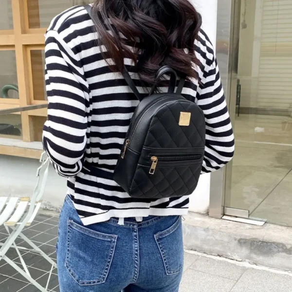 Mini Lingge Embroidery Small Backpack Fashion Solid Color Zipper Women Shoulder Bag Large Capacity PU Leather Travel Rucksack