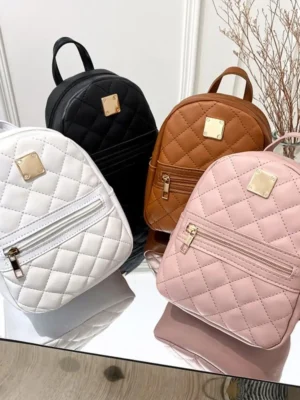 Mini Lingge Embroidery Small Backpack Fashion Solid Color Zipper Women Shoulder Bag Large Capacity PU Leather Travel Rucksack